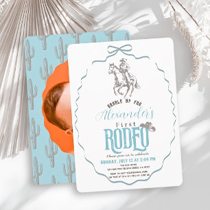 Erster Rodeo Cowboy Blaues Schleifen-Foto 1. Gebur Einladung