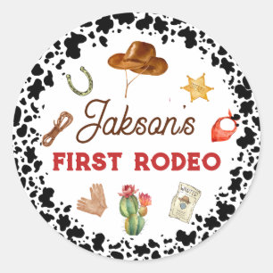 Erster Rodeo Cowboy Cupcake Topper 1. Geburtstag Runder Aufkleber