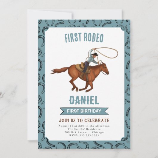 Erster Rodeo Cowboy Einladung zum Geburtstag (Vorderseite)