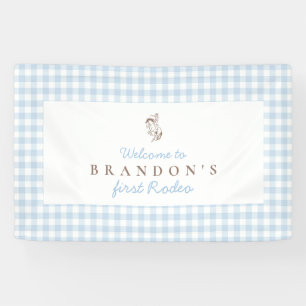 Erster Rodeo-Cowboy-Geburtstag Blau Gingham Vorneh Banner