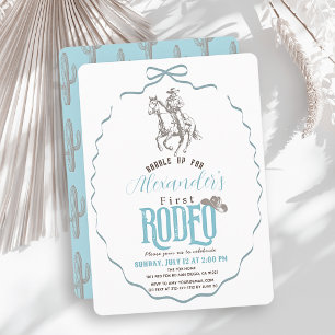 Erster Rodeo-Cowboy Western-Blauer Bogen 1. Geburt Einladung
