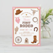 Erster Rodeo Pink Cowgirl Wild West Erster Geburts Einladung (Stehend Vorderseite)