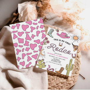 Erster Rodeo Pink West 1. Geburtstag Einladung