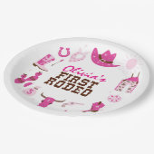 Erster Rodeo Pink Western Cowboy 1. Geburtstag Pappteller (Schrägansicht)