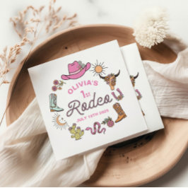Erster Rodeo Pink Western Cowboy 1. Geburtstag Serviette