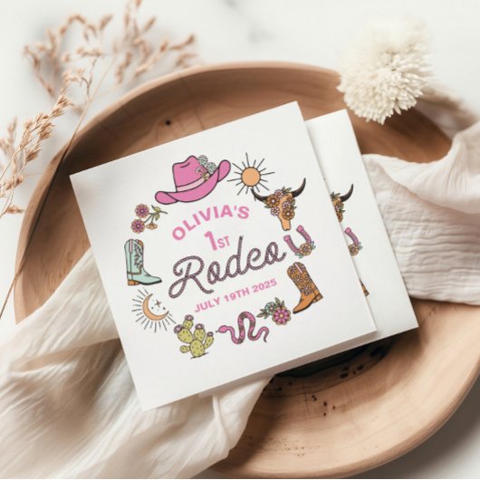 Erster Rodeo Pink Western Cowboy 1. Geburtstag Serviette