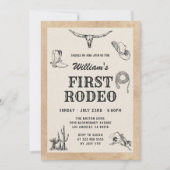 Erster Rodeo Vintager neutraler Cowboy 1. Geburtst Einladung (Vorderseite)