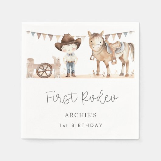 Erster Rodeo Western 1. Geburtstag Serviette (Vorderseite)