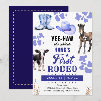 Erster Rodeo Western Geburtstag BLAU Einladung