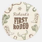 Erster Rodeo Western Junge 1. Geburtstag Runder Aufkleber (Vorderseite)