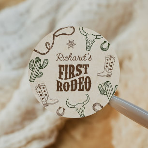 Erster Rodeo Western Junge 1. Geburtstag Runder Aufkleber