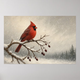 Erster Schnee Besucher Winter Kardinal Poster