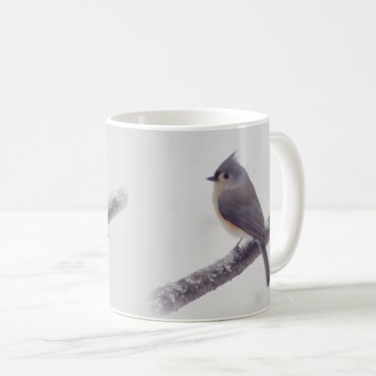 Erster Schnee - büscheliger Titmouse-Vögel Kaffeetasse (VorderseiteRechts)