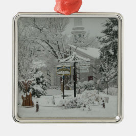 Erster Schnee-Fall-Rathausplatz Woodstock, NY Silbernes Ornament