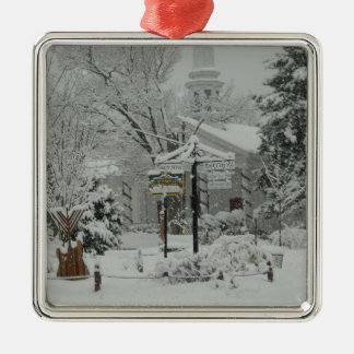 Erster Schnee-Fall-Rathausplatz Woodstock, NY Silbernes Ornament