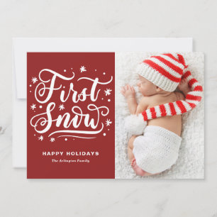 Erster Schnee Handlettering Rotes erstes Weihnacht Feiertagskarte