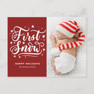 Erster Schnee Handlettering Rotes erstes Weihnacht Feiertagspostkarte
