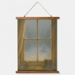 Erster Schnee – Magie hinter dem Glas Wandteppich Mit Holzrahmen