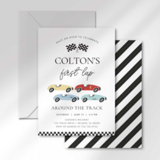 Erster Schritt rund um die Track-Geburtstagseinlad Einladung