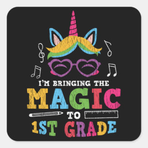 Erster Schullehrer Kid Squad Magic Unicorn Quadratischer Aufkleber
