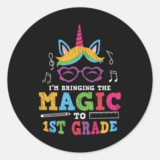 Erster Schullehrer Kid Squad Magic Unicorn Runder Aufkleber (Vorderseite)