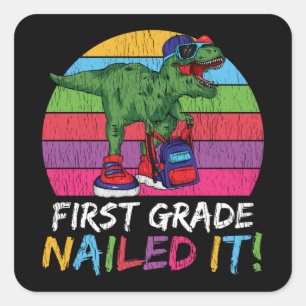 Erster Schullehrer Kinder Squad Dinosaurier Quadratischer Aufkleber