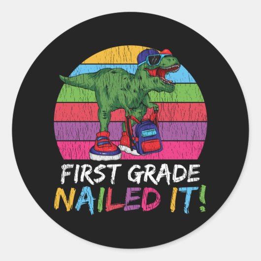 Erster Schullehrer Kinder Squad Dinosaurier Runder Aufkleber (Vorderseite)