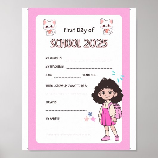Erster Schulposter - Niedliches Printable Sign Poster (Vorne)