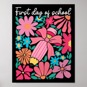 Erster Schultag Boho-Blumen-Lehrer-Kinder Rücken Poster