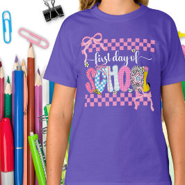 Erster Schultag Coquette / Rosa kariertes Band  T-Shirt