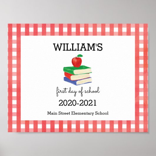 Erster Schultag Gingham Apple Poster (Vorne)