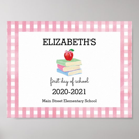 Erster Schultag Gingham Apple Poster (Vorne)