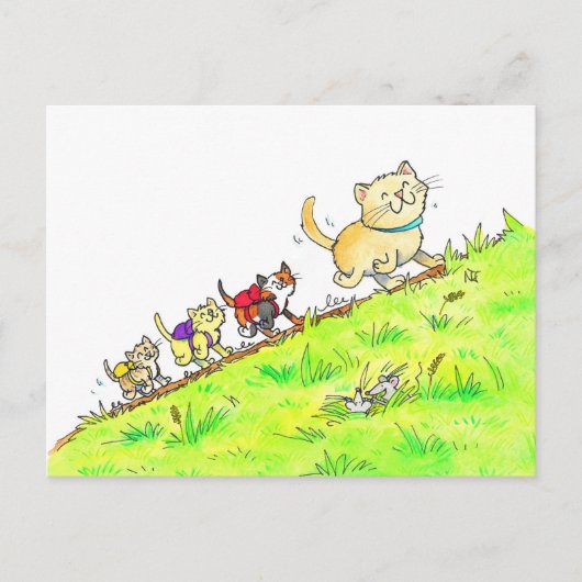 Erster Schultag Katzen Postkarte (Vorderseite)