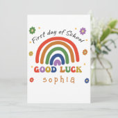 Erster Schultag *PERSONALISIERT* Viel Glück bei sc Dankeskarte (Stehend Vorderseite)