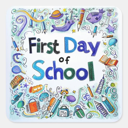 Erster Schultag Quadratischer Aufkleber (Vorderseite)