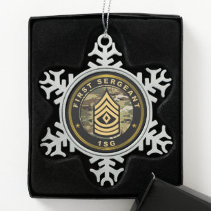 Erster Sergeant 1SG Schneeflocken Zinn-Ornament