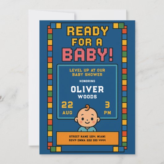 Erster Spieler: Baby Arcade Bash Einladung (Vorderseite)