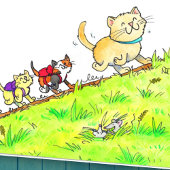 Erster Tag der Gruß von Katzen in der Schule Karte