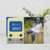 Erster Tag der Schule Bus Gelbe Skriptkarte Einladung (Stehend Vorderseite)