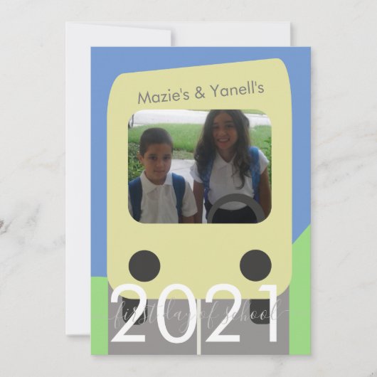 Erster Tag der Schule Bus Script Bruder Schwester  Einladung (Vorderseite)