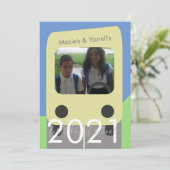 Erster Tag der Schule Bus Script Bruder Schwester  Einladung (Stehend Vorderseite)