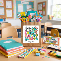 Erster Tag der Schule farbenfrohe Grundriss