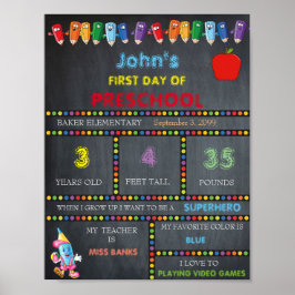Erster Tag des PRESCHOOL-Sign BOY, ERSTE GRADE Poster