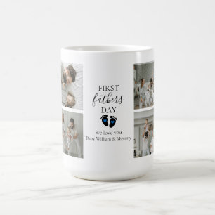 Erster Tag des Vaters - Kinderfußabdrücke und blau Kaffeetasse