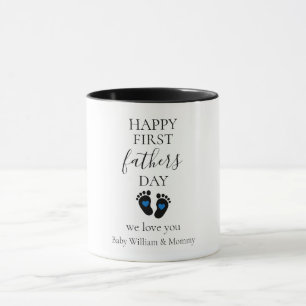 Erster Tag des Vaters - Kinderfußabdrücke und blau Tasse