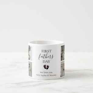 Erster Tag des Vaters - Kinderfußabdrücke und rosa Espressotasse