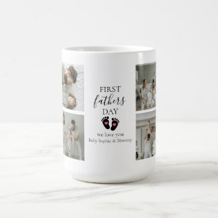 Erster Tag des Vaters - Kinderfußabdrücke und rosa Kaffeetasse