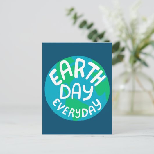 ERSTER TAG JEDER TAG Handlettered PLanet Globe Postkarte (Stehend Vorderseite)
