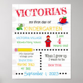 Erster Tag Kindergarten Name Poster (Vorne)