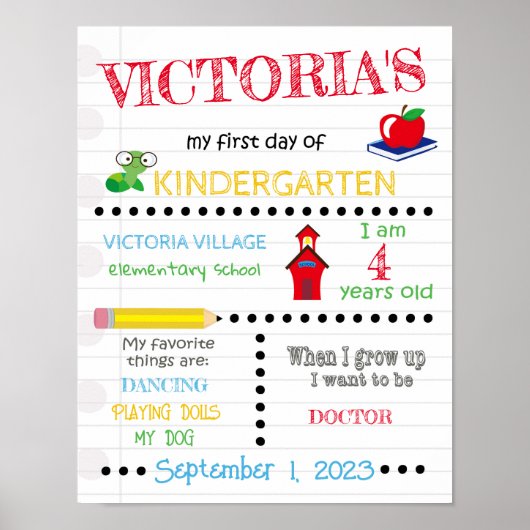 Erster Tag Kindergarten Name Poster (Vorne)